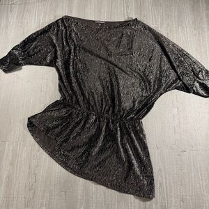 Boston Proper Black And Sparkly Silver Asymmetrical Slouchy Off The Shoulder M